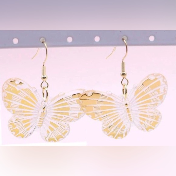 “Crystal Butterflies” Golden Bursting Explosion Wing Detailing Clear Boho Dangle - Picture 9 of 9